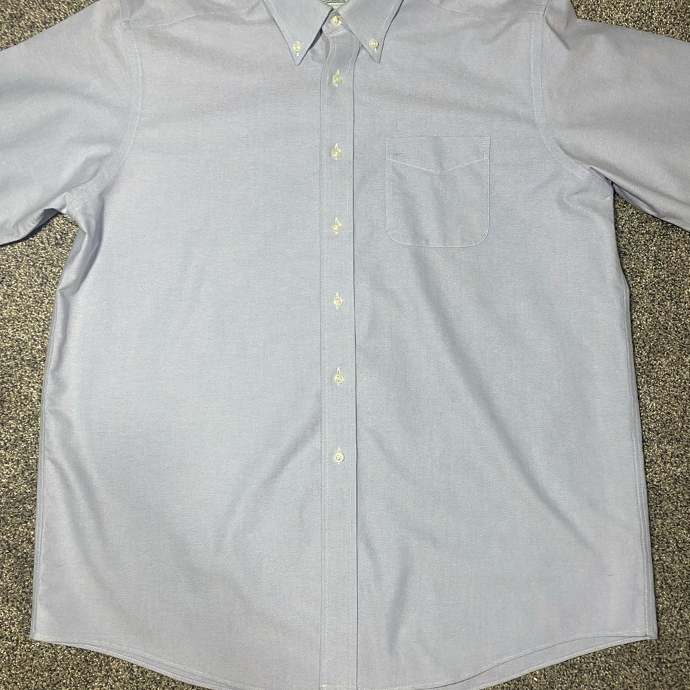 L.L.Bean Mens Wrinkle Resistant Button Down Shirt Light Blue 16.5 32 Cotton